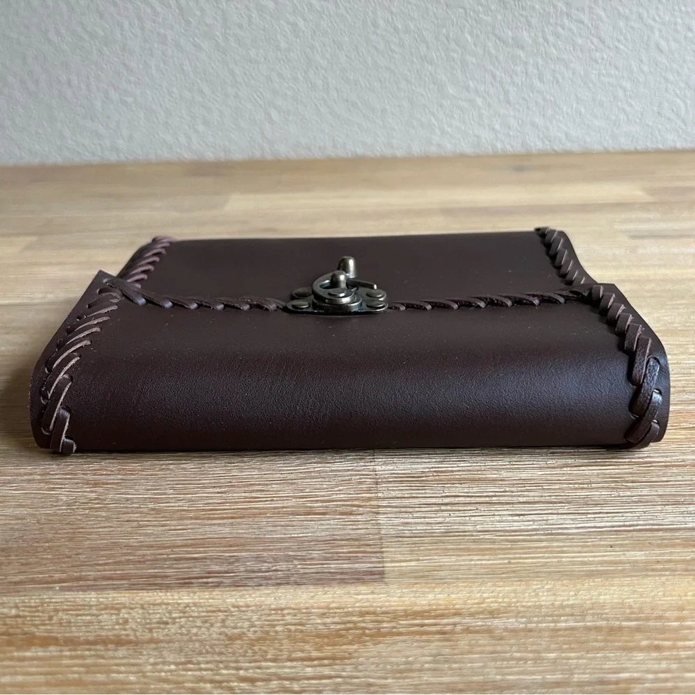 Handmade Brown Genuine Leather Journal Diary Pouch with Brass Clasp Closure - Picture 13 of 14